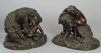 Bronze figurines with images of Newfoundland Dog Saving a child from a snake